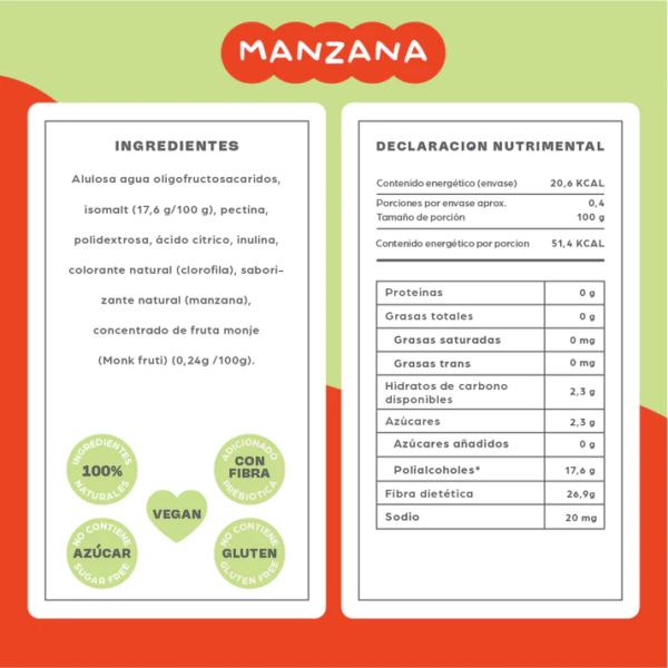 Gomitas sabor manzana sin azucar veganas 40g - Imagen 2